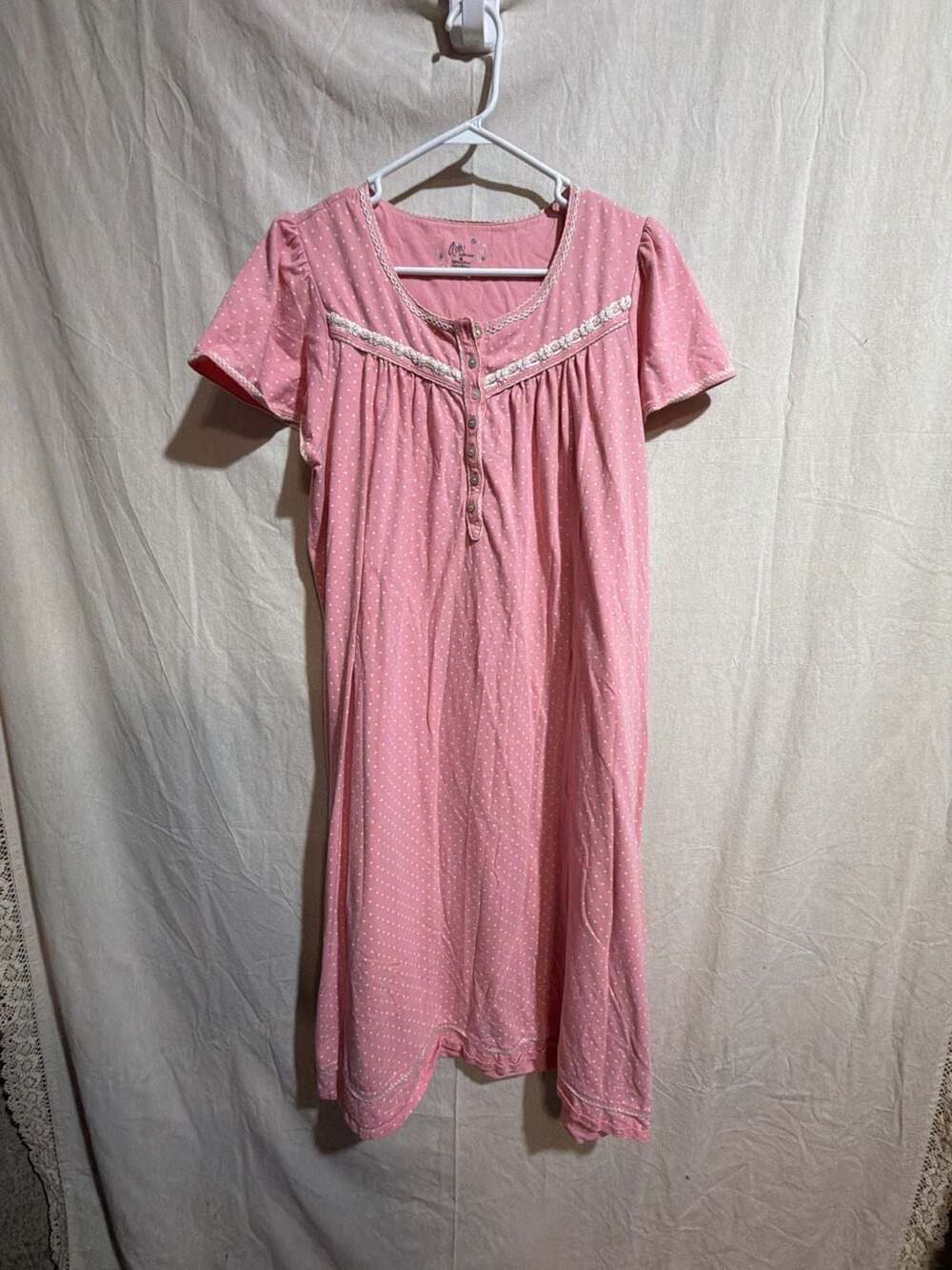 Aria Collection Pink Polka Dot 100% Cotton Short Sleeve Nightgown Dress M